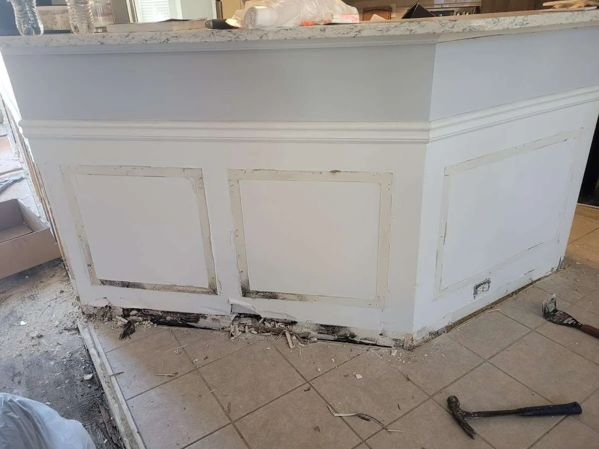 Water damage and mold on kitchen during Sewage Cleanup & Sanitation in Belle Glade